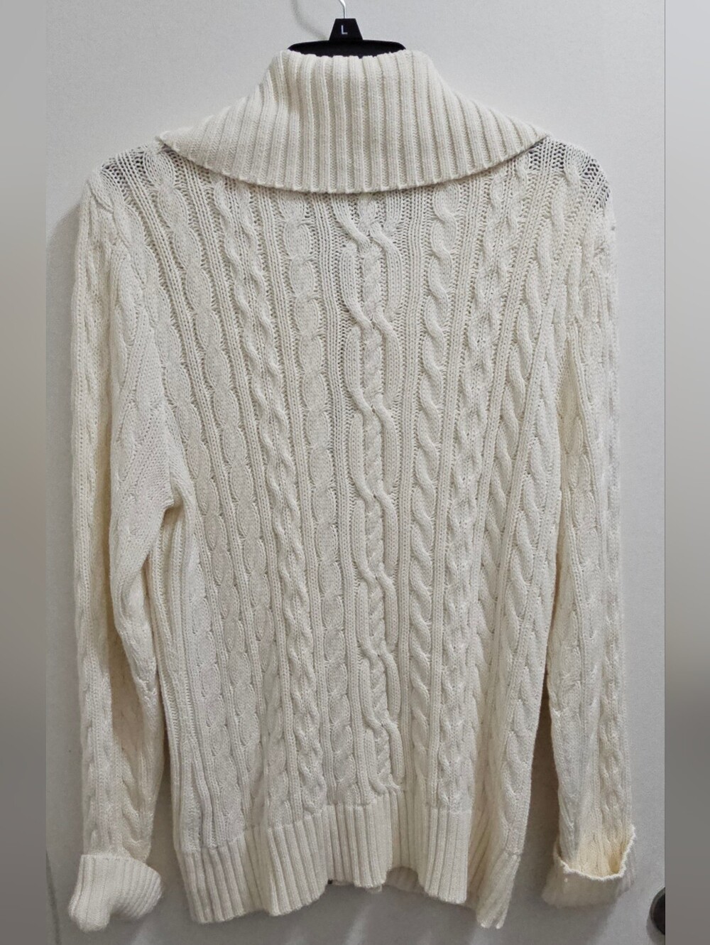 Lauren Ralph Lauren Ivory Cable Knit Full Zip Cotton Sweater Cardigan XL - Picture 5 of 9